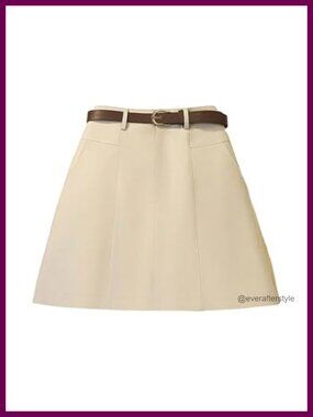 High Waisted A-Line Short Skirt Belted Work Skirt with Pockets